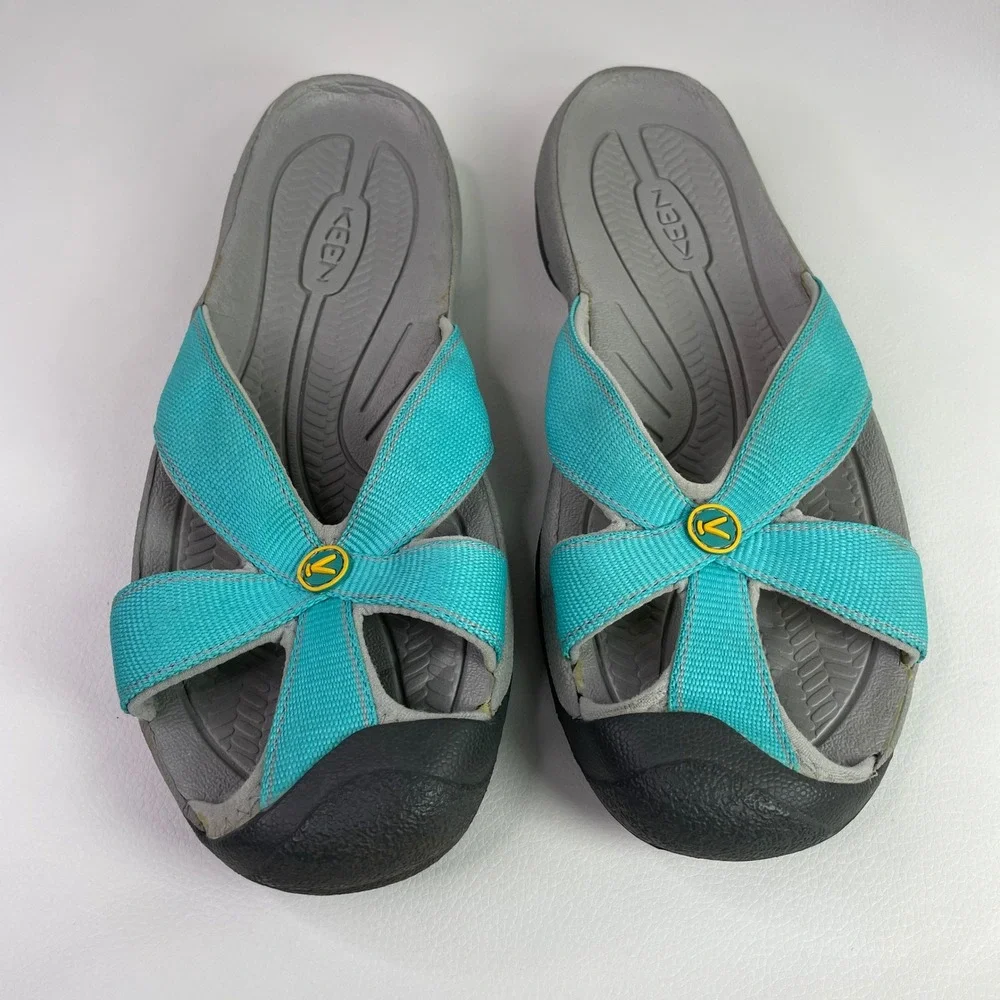 Keen Bali Teal Blue Grey Slide Sandals Womens 9.5 Lichen Water Toe Guard 1010987 - Picture 2 of 8